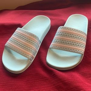 NWOT - Girls Adidas Slides. Aqua & White. Big Kids Size 5